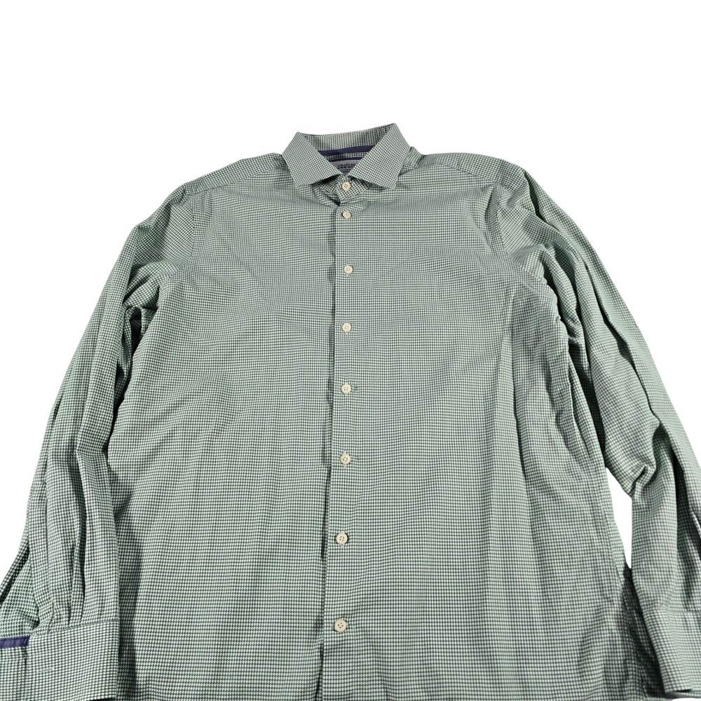 Charles Tyrwhitt Mens Green Houndstooth Slim Fit Cotton Dress Shirt 17/37 15349
